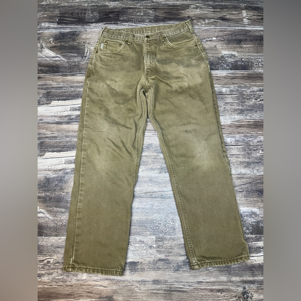 Carhartt Lined Pants B162 Canvas Work Pants Olive Green 34x30 Utility Workwear